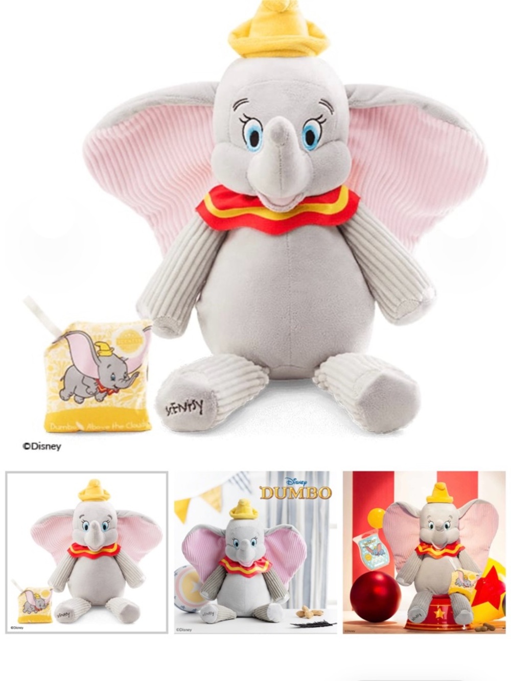 Disney Dumbo Plush Toy - Gray with Pink Ears, Yellow Hat